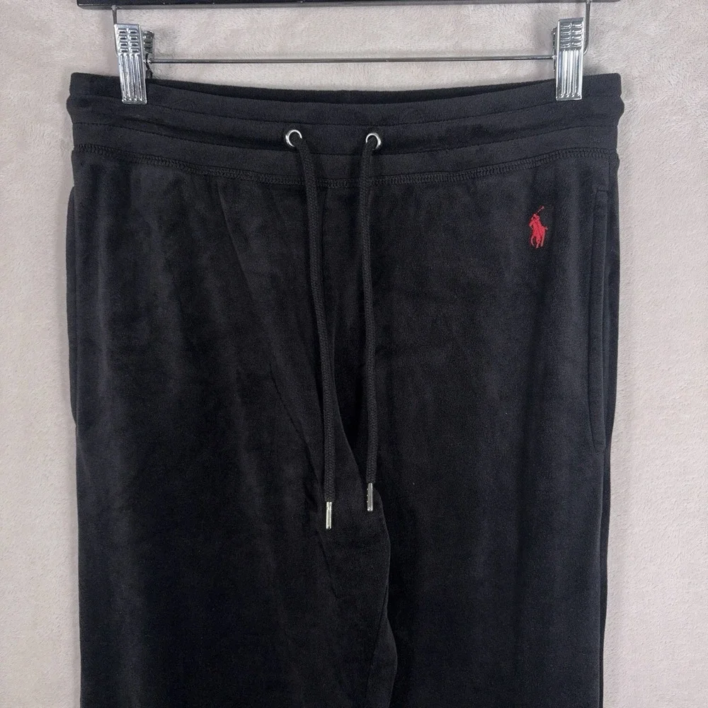 Polo Ralph Lauren Velour Pants Mens Small Black Drawstring Lounge Track Joggers